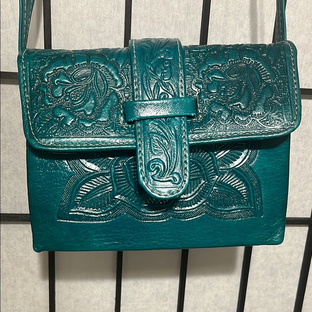 Elegant Teal Embossed Leather Bag NWOT